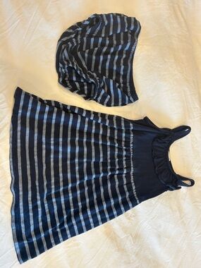 Splendid Navy and Light Blue Striped Girls' Sundress with Matching Diaper Cover